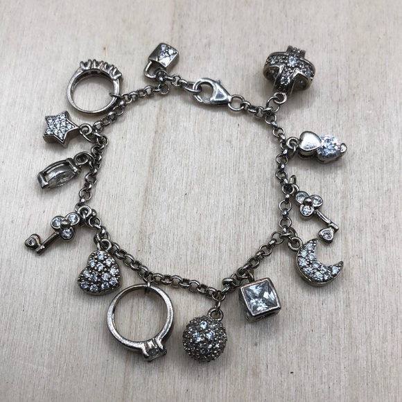 Sterling silver 925  13 sparkling CZ charms bracelet-love gift for her loved one - Picture 1 of 8